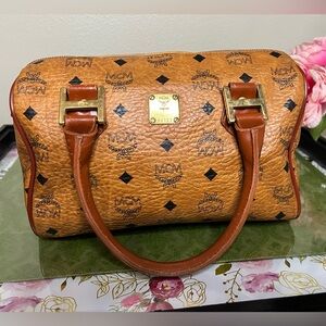 MCM Cognac Visetos Satchel Iconic Boston-Style Bag